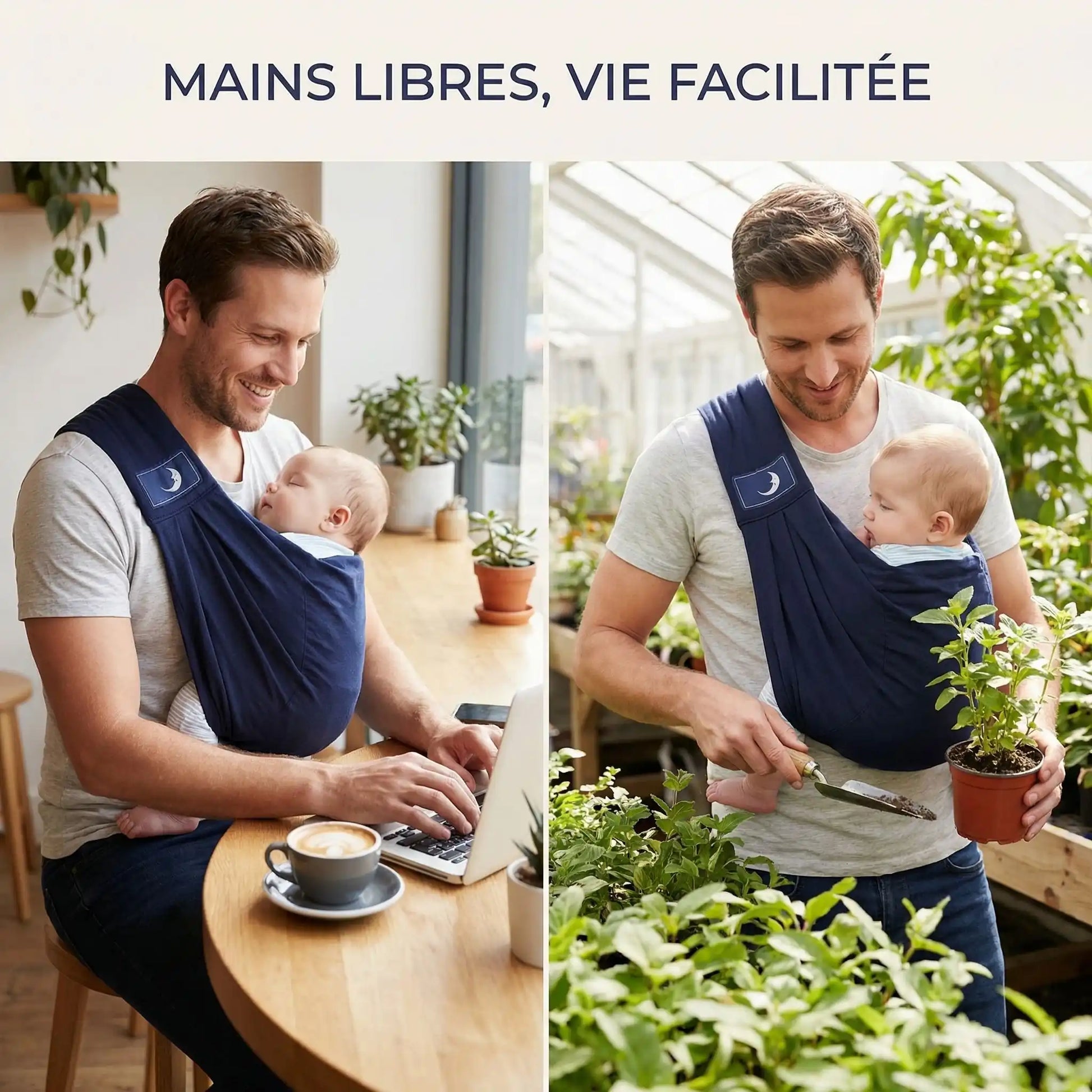 Echarpe de portage bebe avec papa main libre