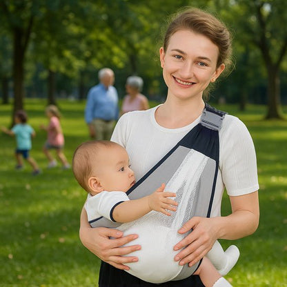 Echarpe de portage maman sourit au parc