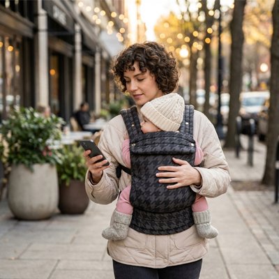  Porte bebe ergonomique maman au téléphone