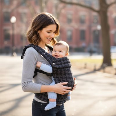 Porte bebe ergonomique profil maman bébé sourit