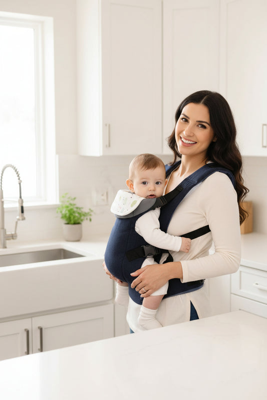 Porte bebe physiologiques qui porte un bébé sur un papa de profil