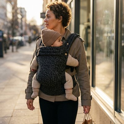 Porte bebe physiologiques sur maman qui porte un sac