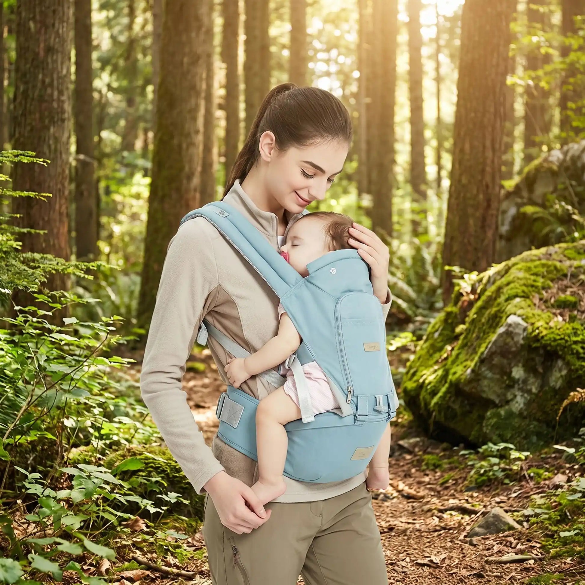 Porte bebe rando maman en foret
