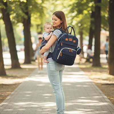 Sac à dos à langer maman au parc