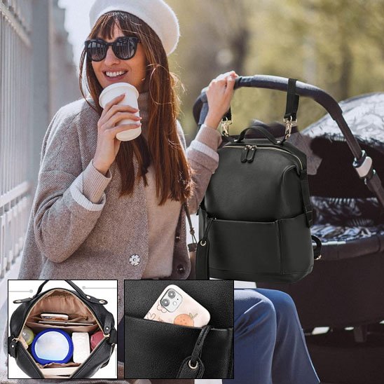 sac à dos à langer attaché poussette portable en poche produit bien organisé maman assise 