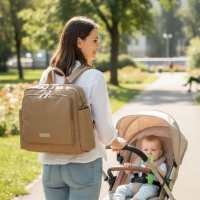 Sac a dos a langer beige maman main libre