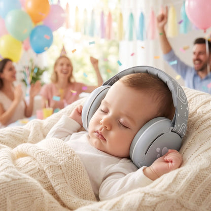 casque anti bruit bébé endormi en fête