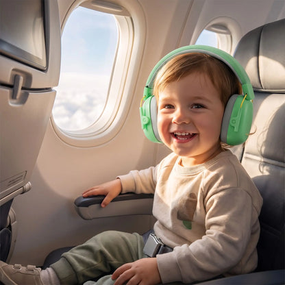 casque anti bruit enfant vert en avion