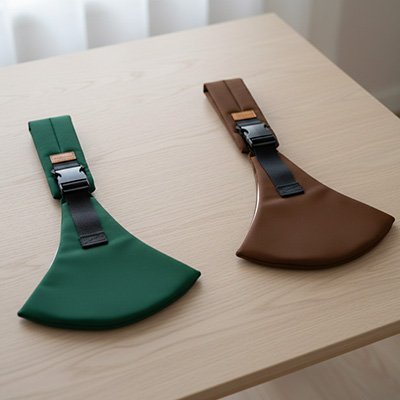 echarpe de portage sur table vert et marron