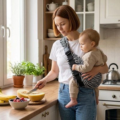 Porte bebe hanche maman cuisine main libre