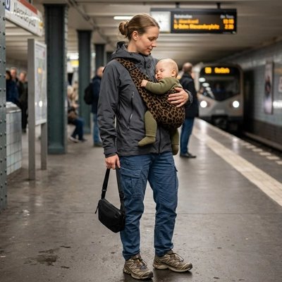 Porte bebe hanche maman en station bebe dort confortablement 