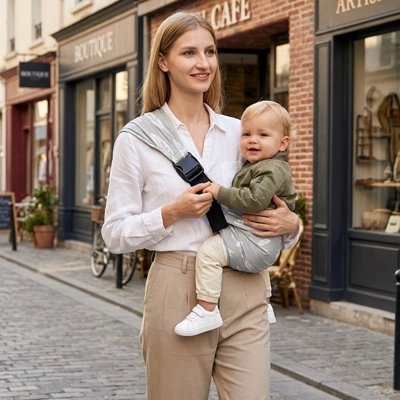 Porte bebe hanche maman se promène