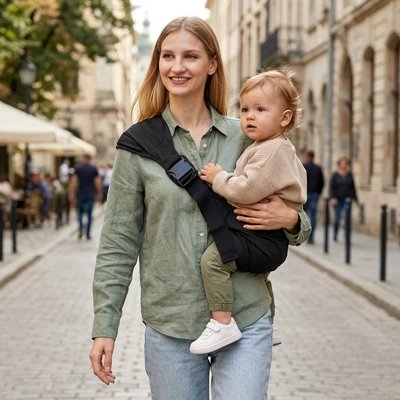 Porte bebe hanche noir maman en ville