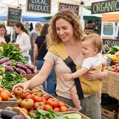 Porte bebe maman au marché confortable