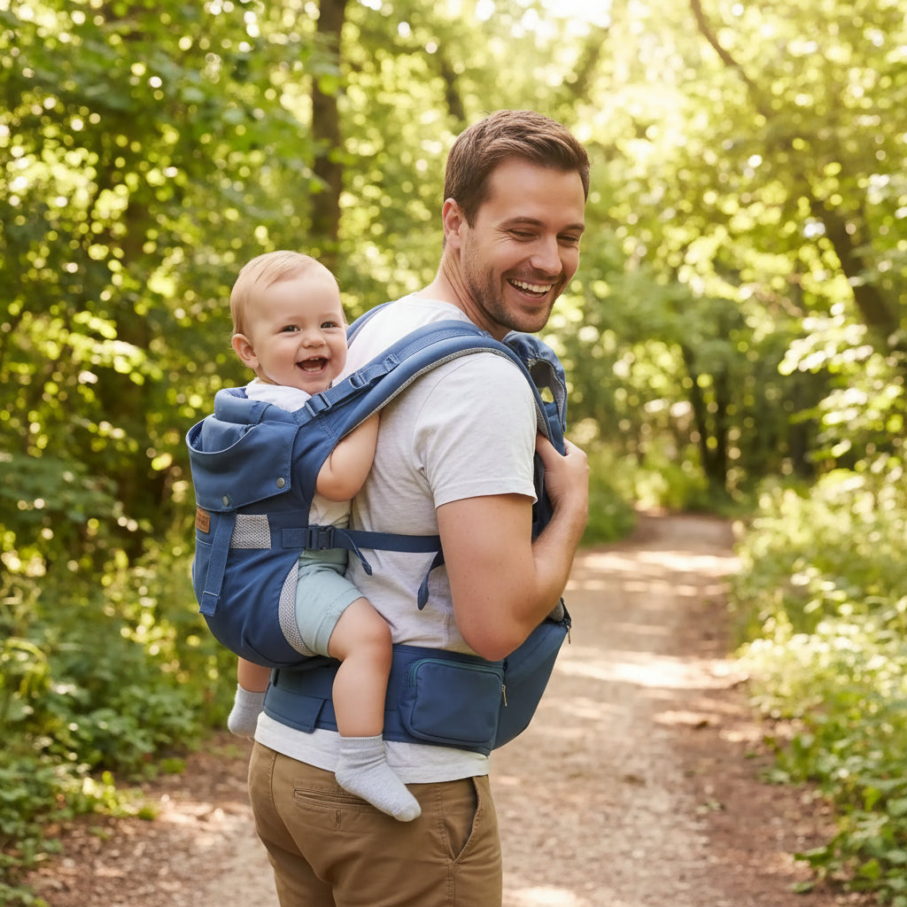 porte bebe rando papa en foret