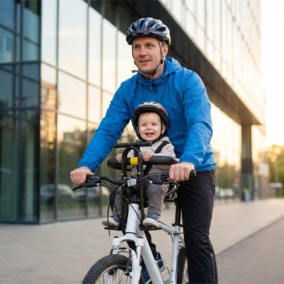 Porte bebe velo papa en route