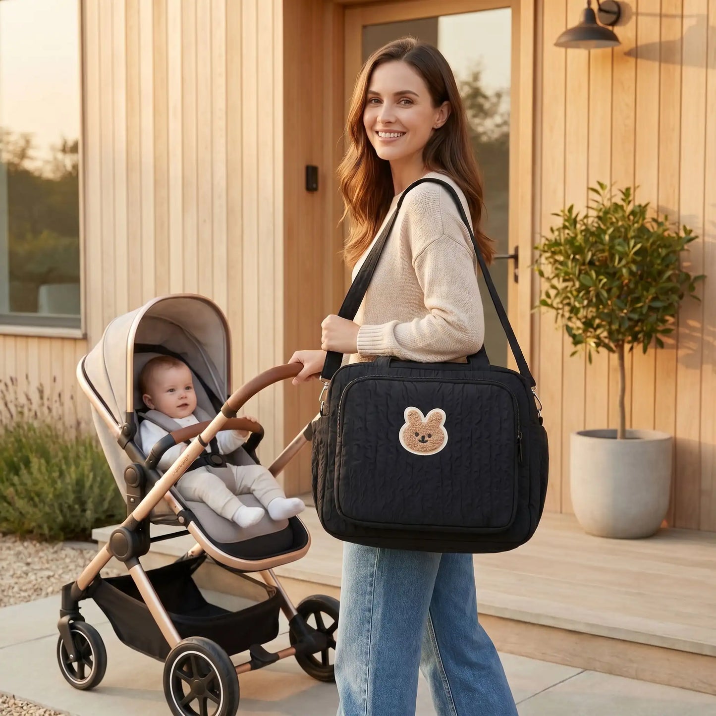 sac a langer noir maman en sorti avec bébé zen