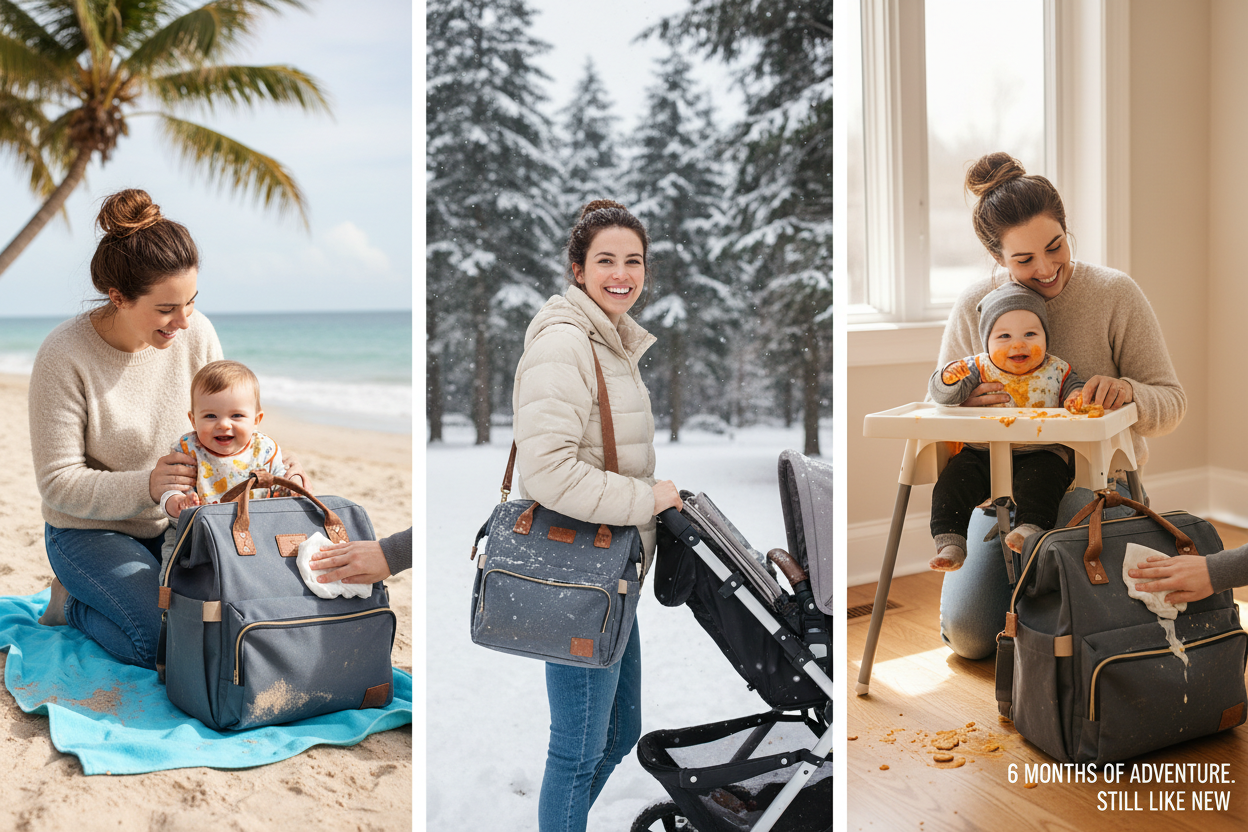 Sophie, jeune maman de Alex, a testé ce sac dans des conditions extrêmes. De la plage aux sorties hivernales, en passant par les repas souvent mouvementés, son sac a langer est resté impeccable et fonctionnel après six mois d'utilisation intensive. Ce qui l'impressionnait le plus? La facilité de nettoyage après les inévitables renversements de lait et de compote.